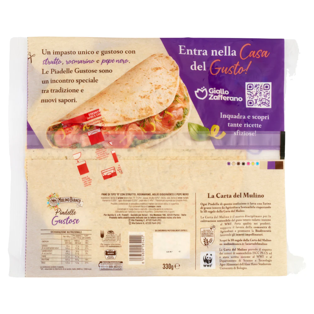 Mulino Bianco Gustose Piadelle, 3 x 110g, 330g - Image 2