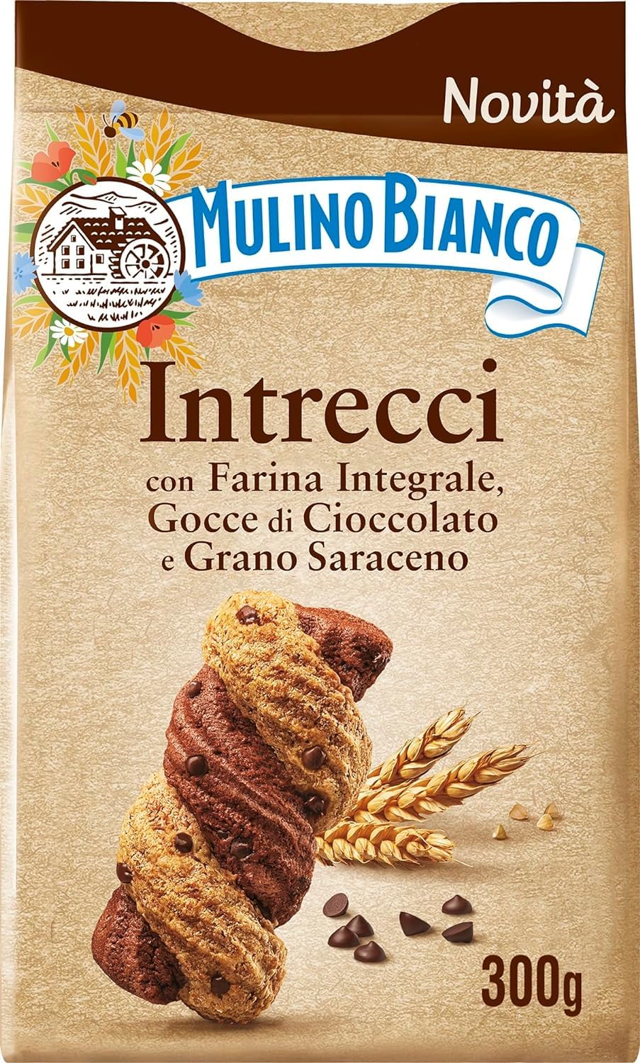 Mulino Bianco Intrecci, Whole-wheat Cookies with Chocolate Chip, 300g