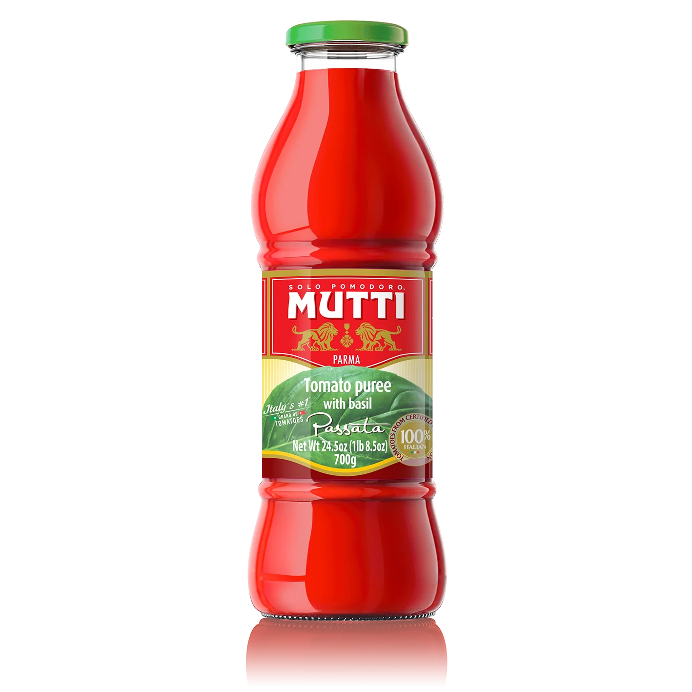 Mutti Tomato Puree W/ Basil Passata di Pomodoro Basil, 24.5 oz | 700g