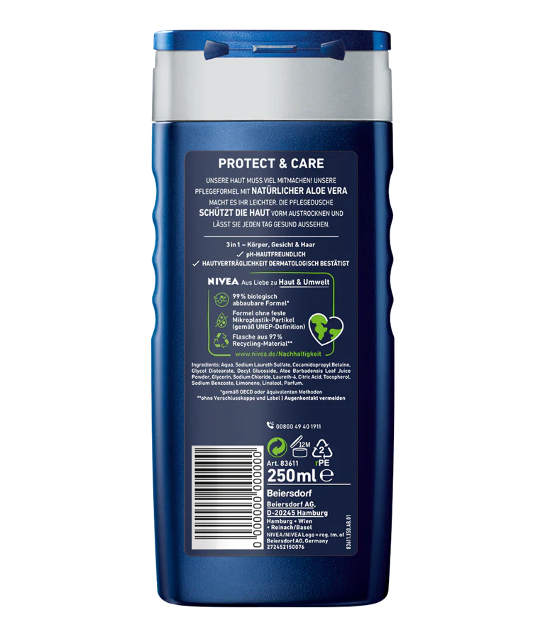 Nivea Men Shower Gel, Protect & Care, Aloe Vera, 8.5 oz | 250ml - Image 2
