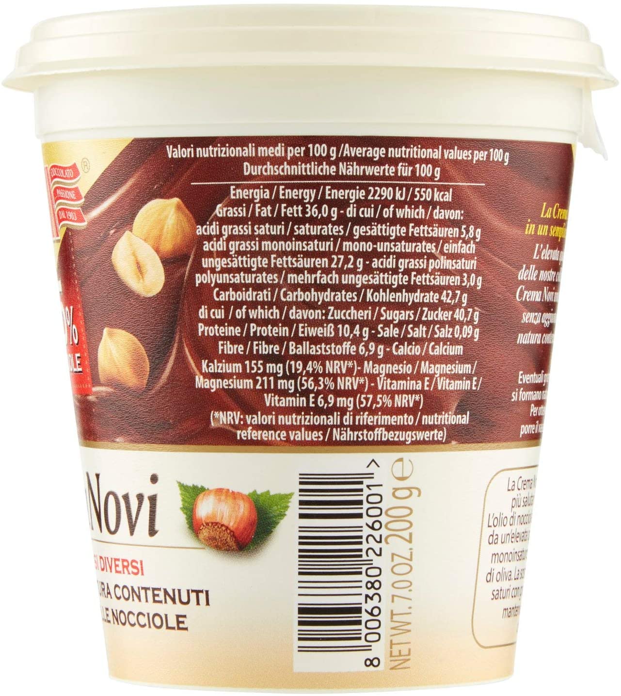 Novi CremaNovi Hazelnut Cream 45% Chocolate Hazelnuts, 200g - Image 3