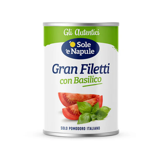 O Sole e Napule Sliced Tomatoes With Basil, Filetti di Pomodoro, 14 oz | 400g