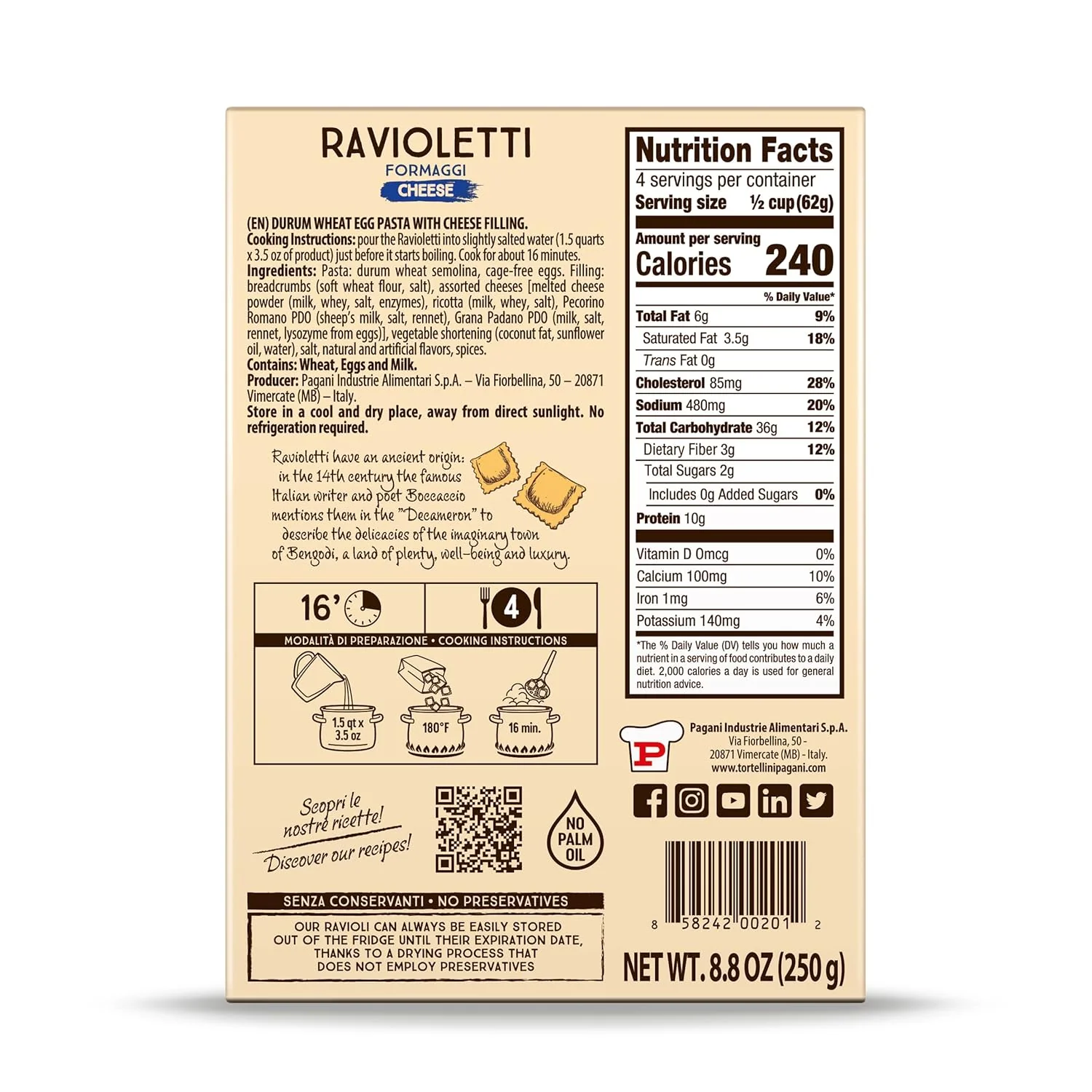 Pagani Ravioletti Filled with Cheese, 8.8 oz - Image 2