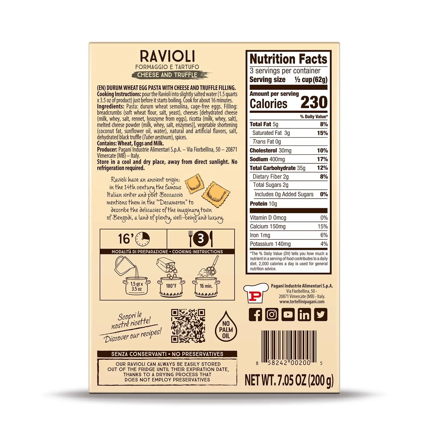 Pagani Ravioli with Cheese & Truffle, 7.05 oz | 200g - Image 2