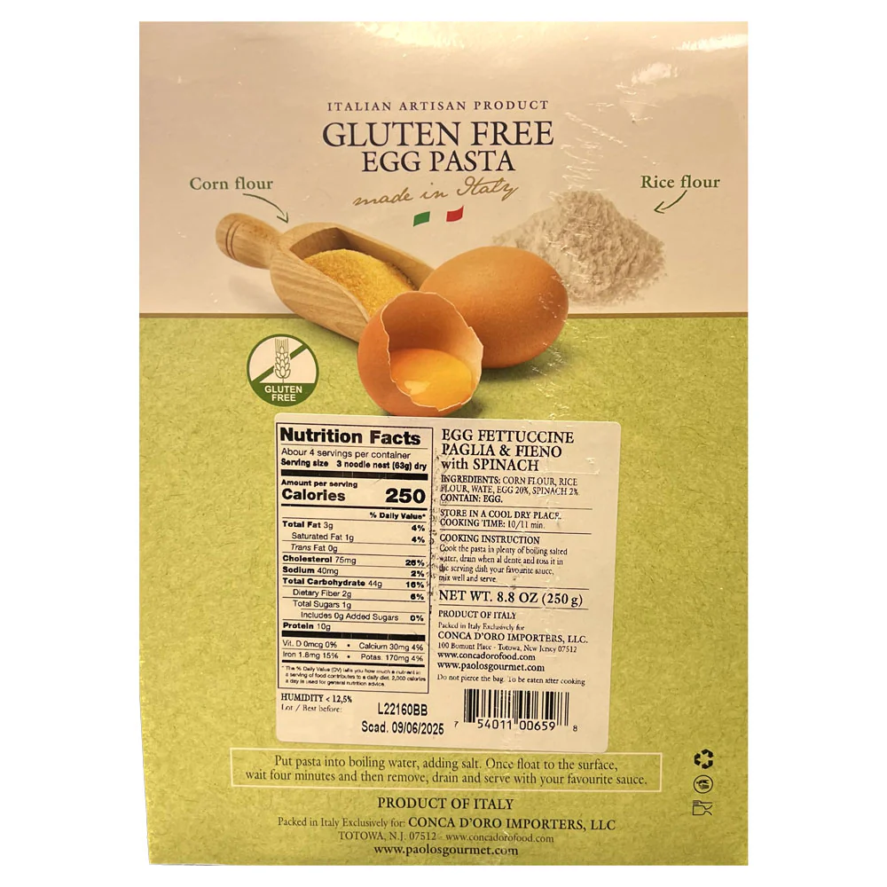 Paolo's Gluten Free Fettuccine Paglia & Fieno with Spinach, Corn & Rice Flour, 8.8 oz | 250g - Image 2