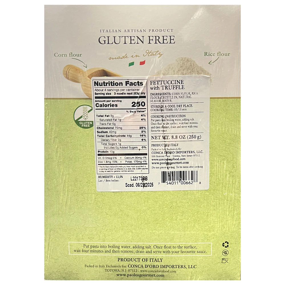 Paolo's Gluten Free Fettuccine With Truffle, Corn & Rice Flour, 8.8 oz | 250g - Image 2