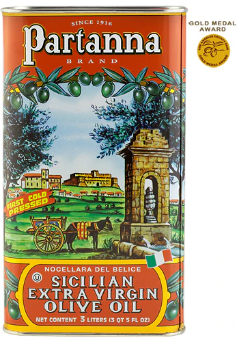 Partanna Tin Extra Virgin Olive Oil, 100% Sicilian Olives, 101 oz | 3 Liter