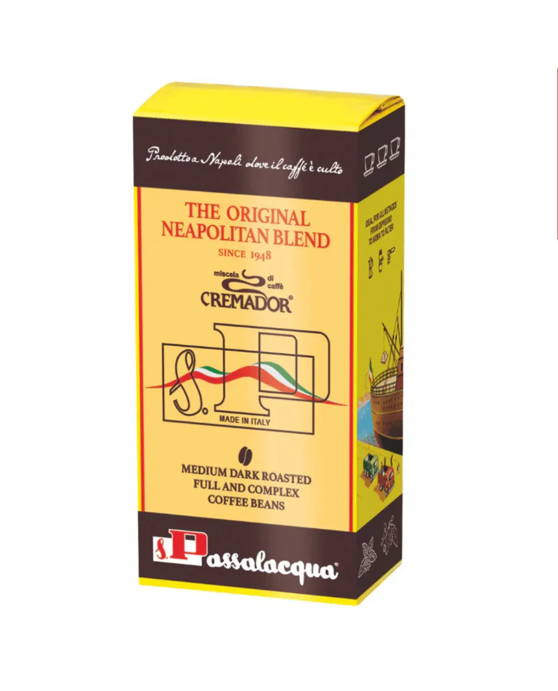 Passalacqua Cremador Whole Bean Coffee, 70% Arabica / 30% Robusta, 1kg | 2.2 lbs | Product of Italy