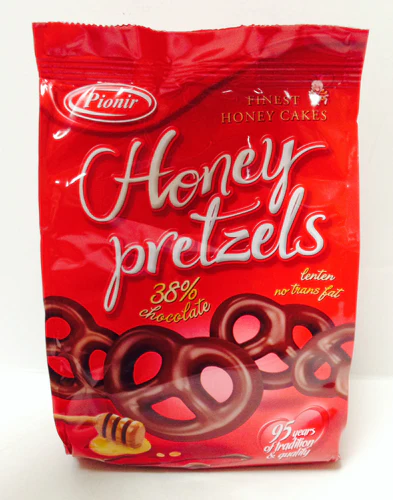 Pionir Honey Pretzels, 38% Chocolate, 150g