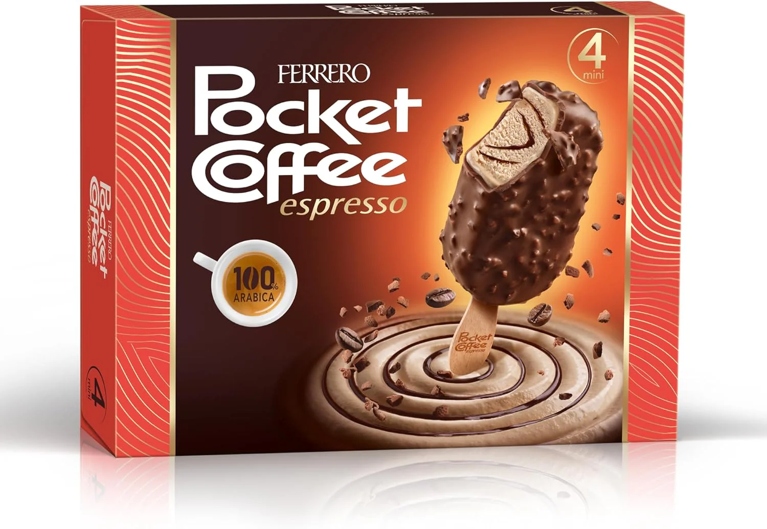 Pocket Coffee Gelato ā 4 Mini Coffee Gelato Sticks, Coated in Milk Chocolate with Coffee Crisps, Perfect for Snacking, 164g
