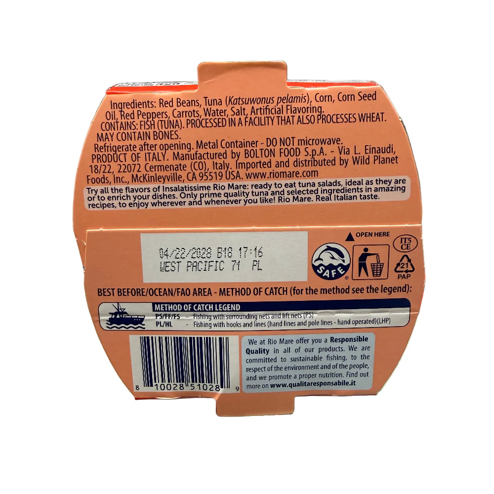 Rio Mare Insalatissime, Red Beans w/ Corn, Peppers and Carrots, Tuna Salad, 5.6 oz. | 160g - Image 2