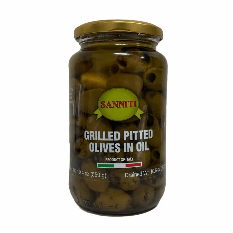 Sanniti Grilled Pitted Olives in Oil, Product of Italy, 19.4 oz | 550g