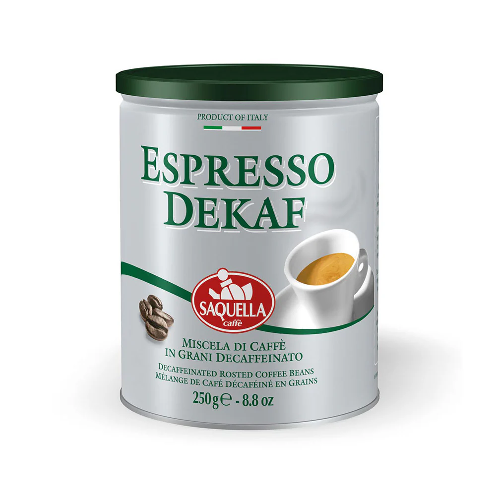Saquella Caffe Espresso Dekaf Tin, Whole Beans, 8.8 oz | 250g