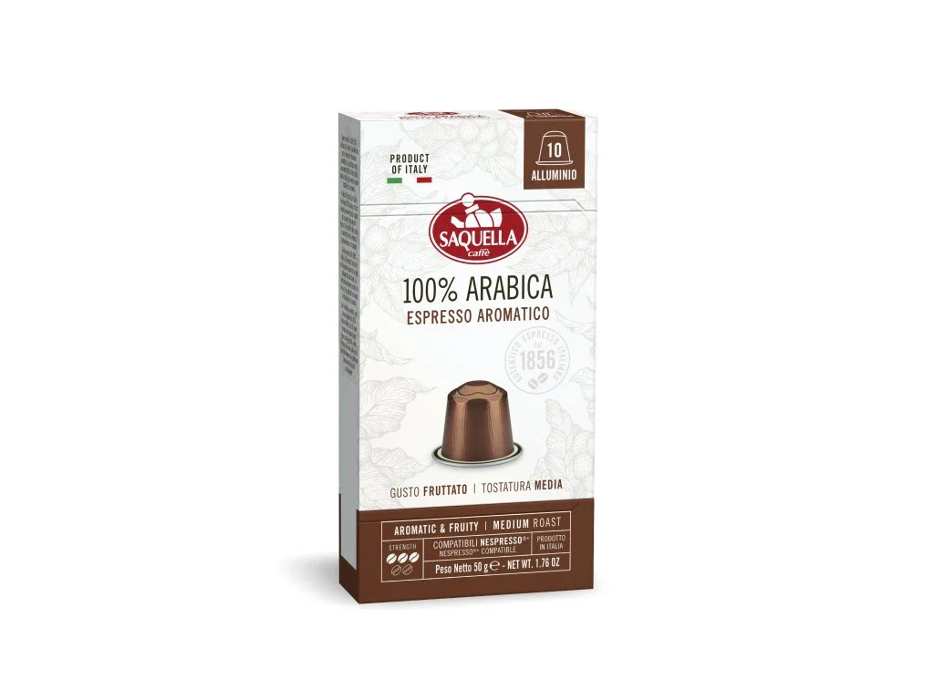 Saquella Caffe Nespresso Capsule 100% Arabica, Medium Roast, 10 pk, 1.76 oz | 50g