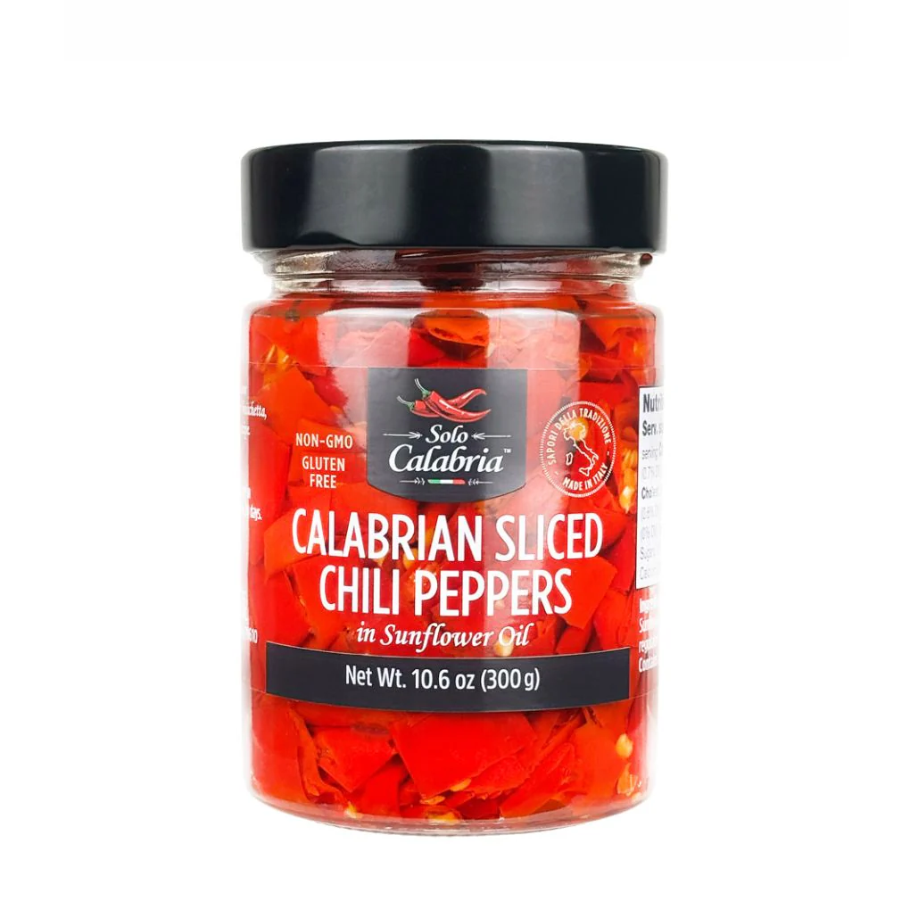 Solo Calabria Sliced Calabrian Chili Peppers in Sunflower Oil – 10.6 oz (300g) | Product of Italy
