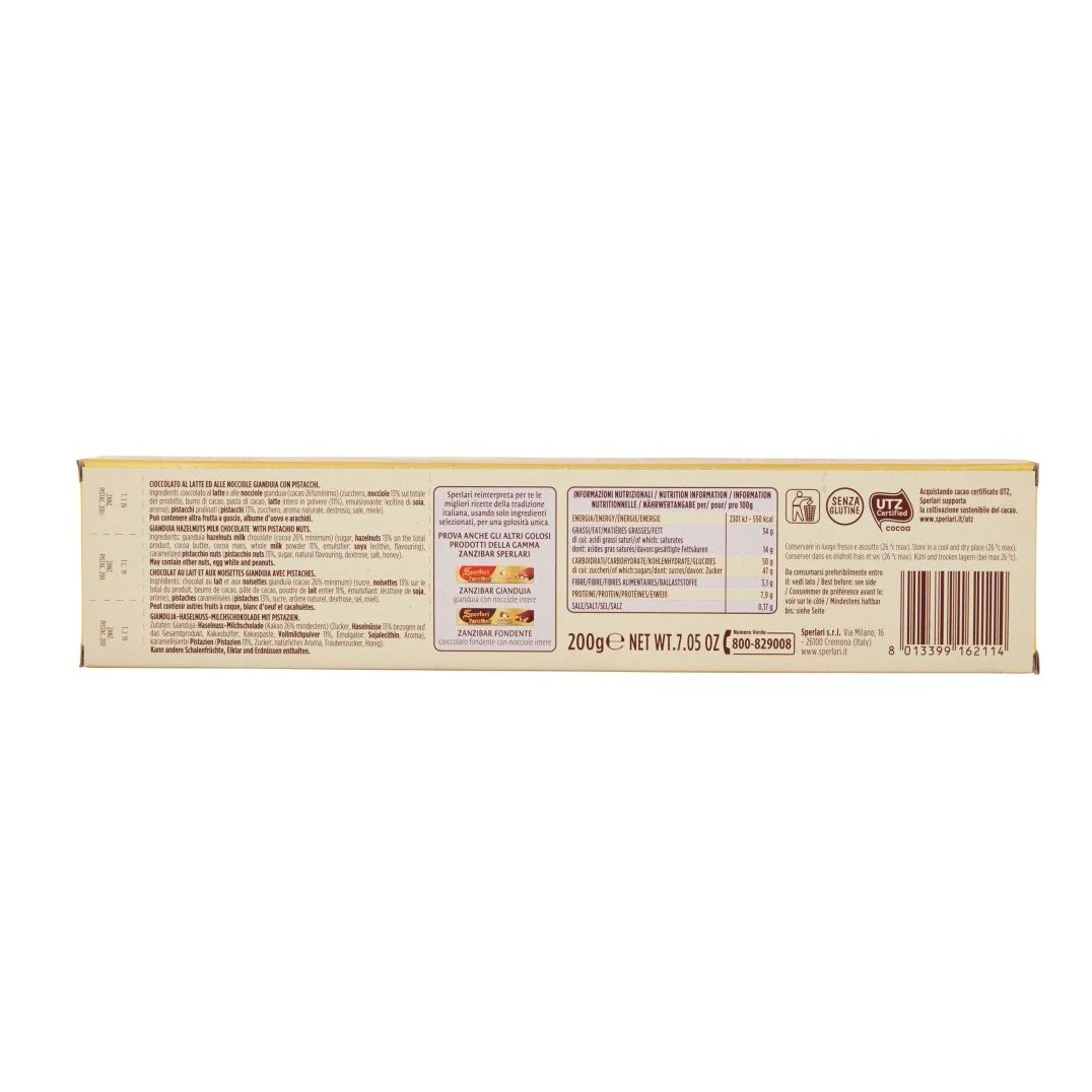 Sperlari Zanzibar, Milk Gianduia Hazelnut Chocolate with Pistachios, 7.05 oz | 200g - Image 2