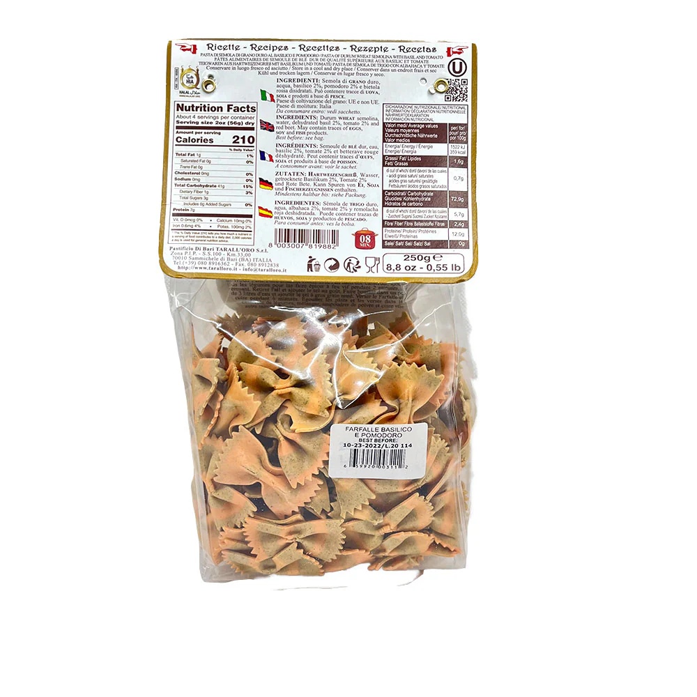 Tarall'oro Farfalle Basil and Tomato, 8.8 oz | 250g - Image 2