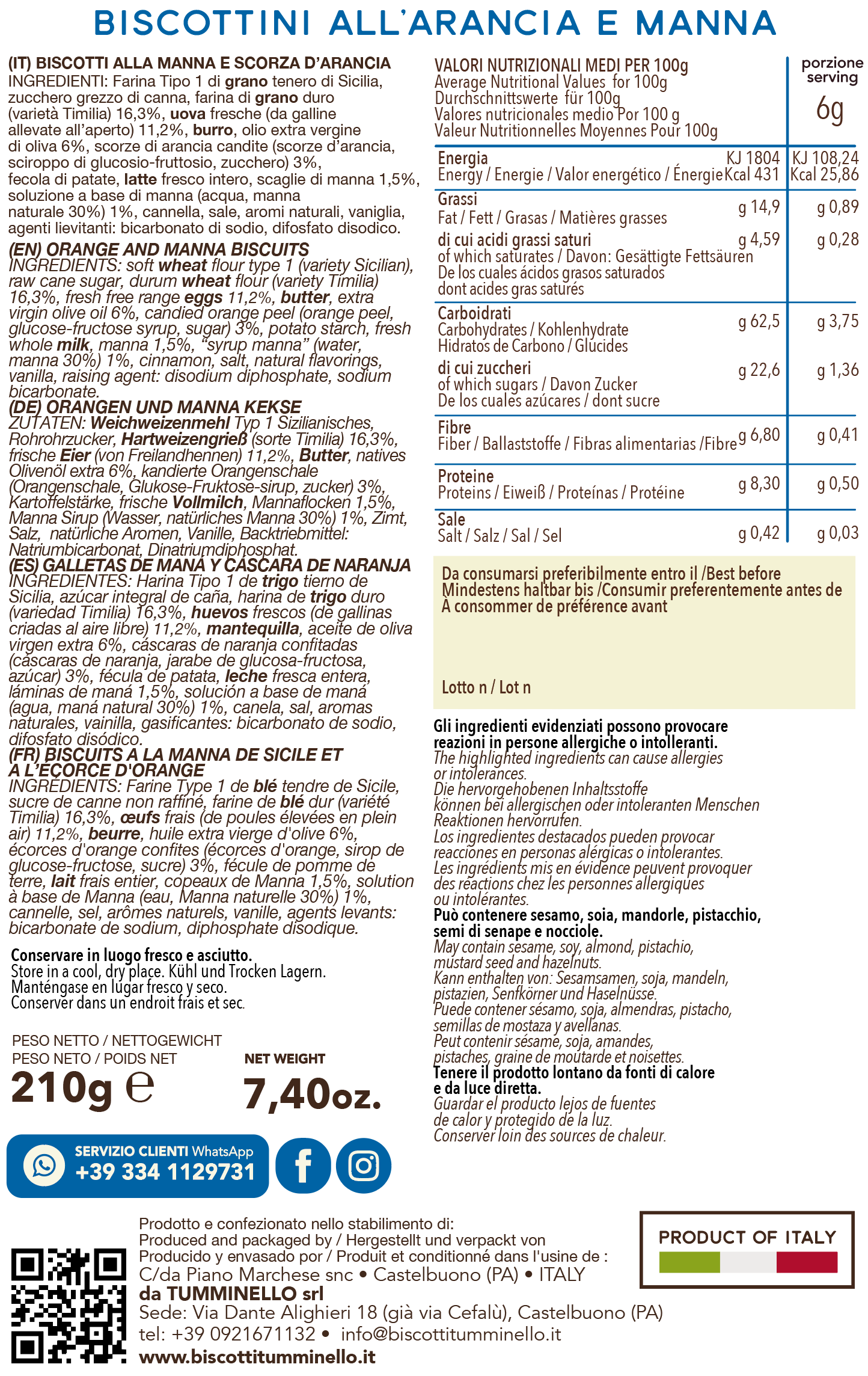 Tumminello Granisi Biscottini allāArancia e Manna ā Orange & Manna Cookies, 7.4 oz (210g) | Sicilian Italian Biscuits - Image 2