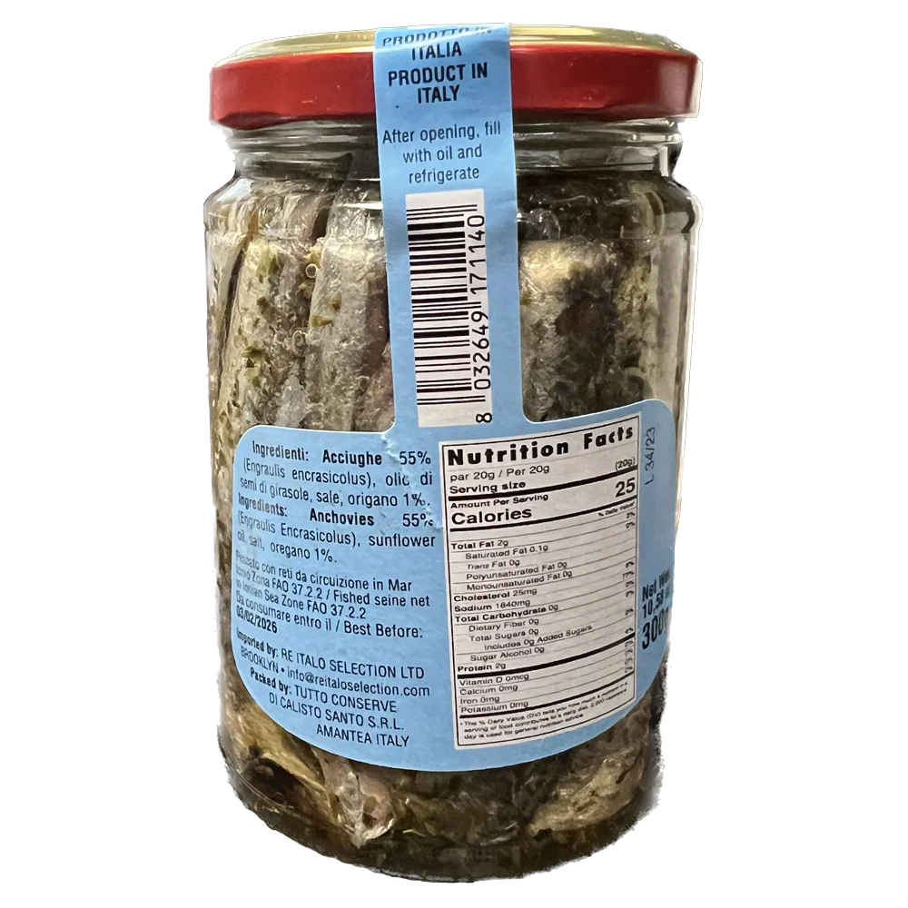 Tutto Conserve Whole Calabrian Anchovies in Oil, 10.58 oz | 300g - Image 2
