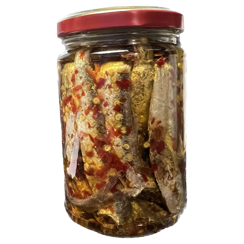 Tutto Conserve Whole Calabrian Spicy Anchovies in Oil, 10.58 oz | 300g