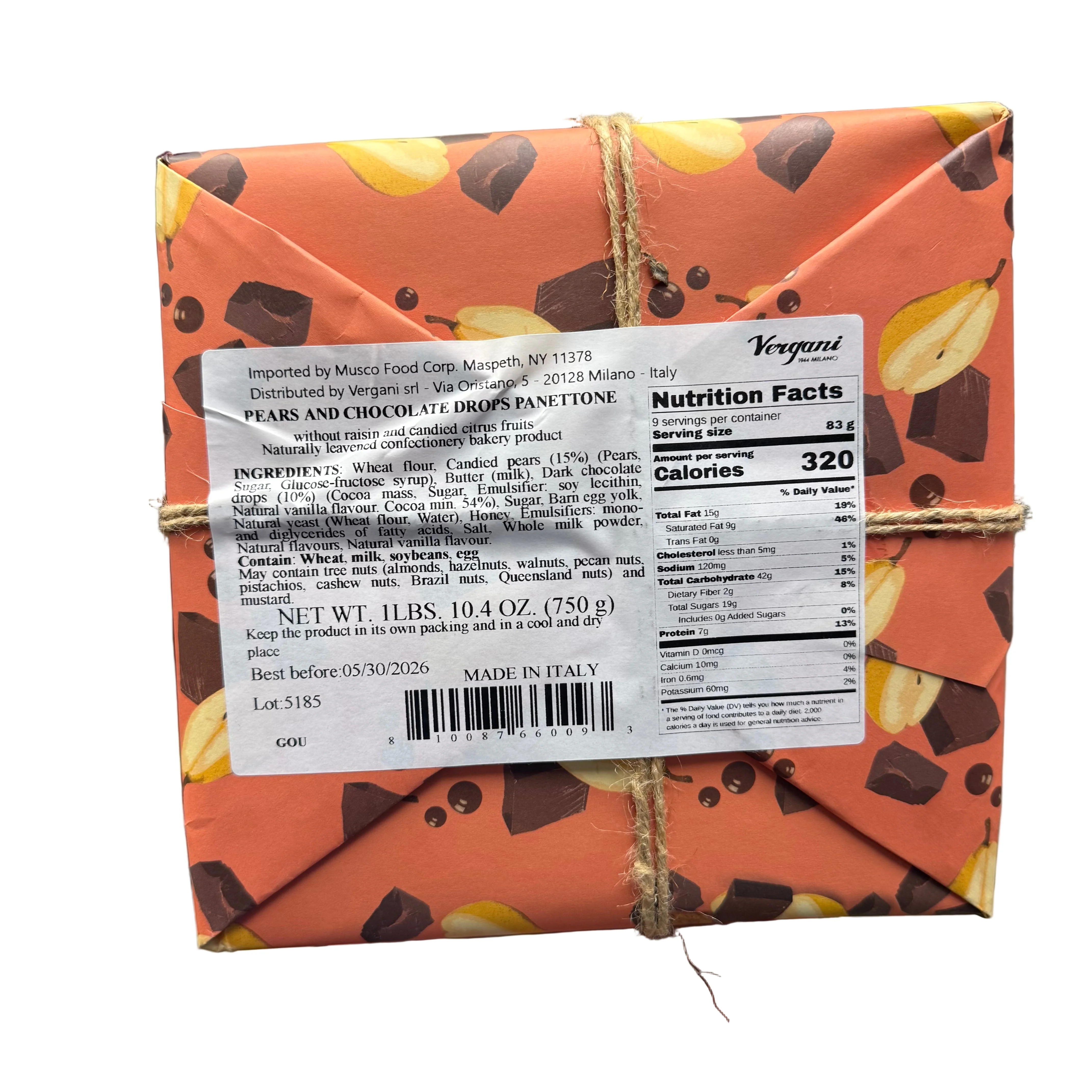 Vergani Panettone Pear & Chocolate, Gift Wrap, 750g - Image 3