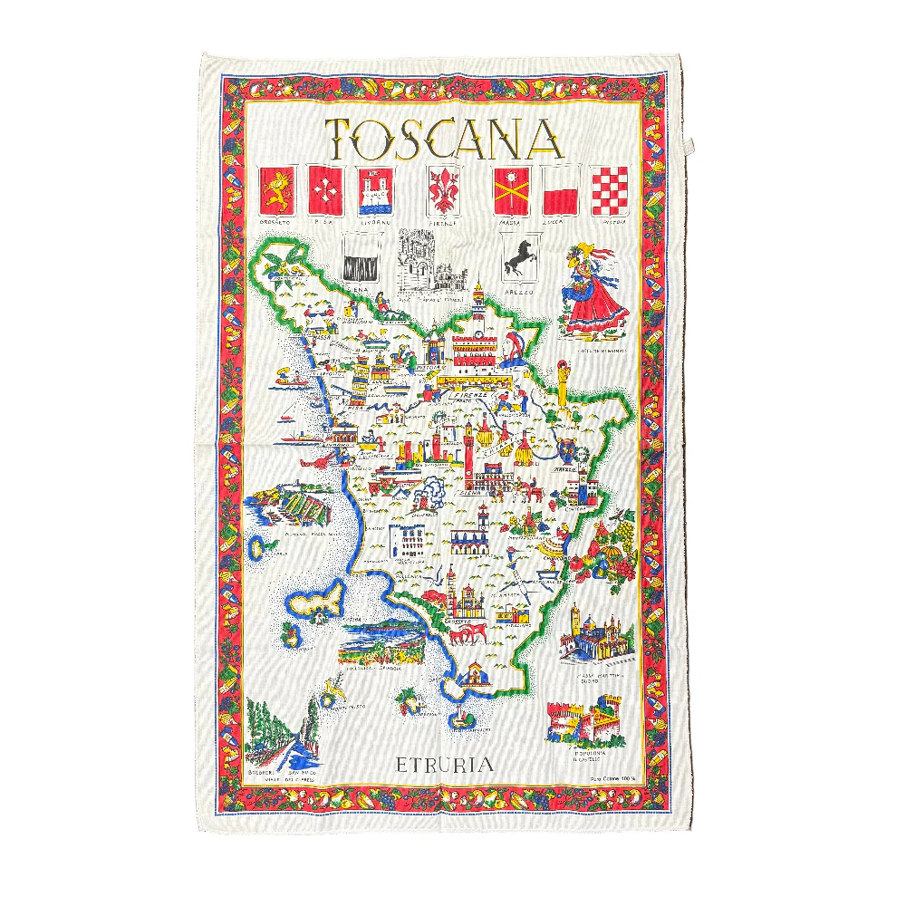 Vintage Cotton Tea Towel l Wall Hanging Region Historic Map Italy - Image 3