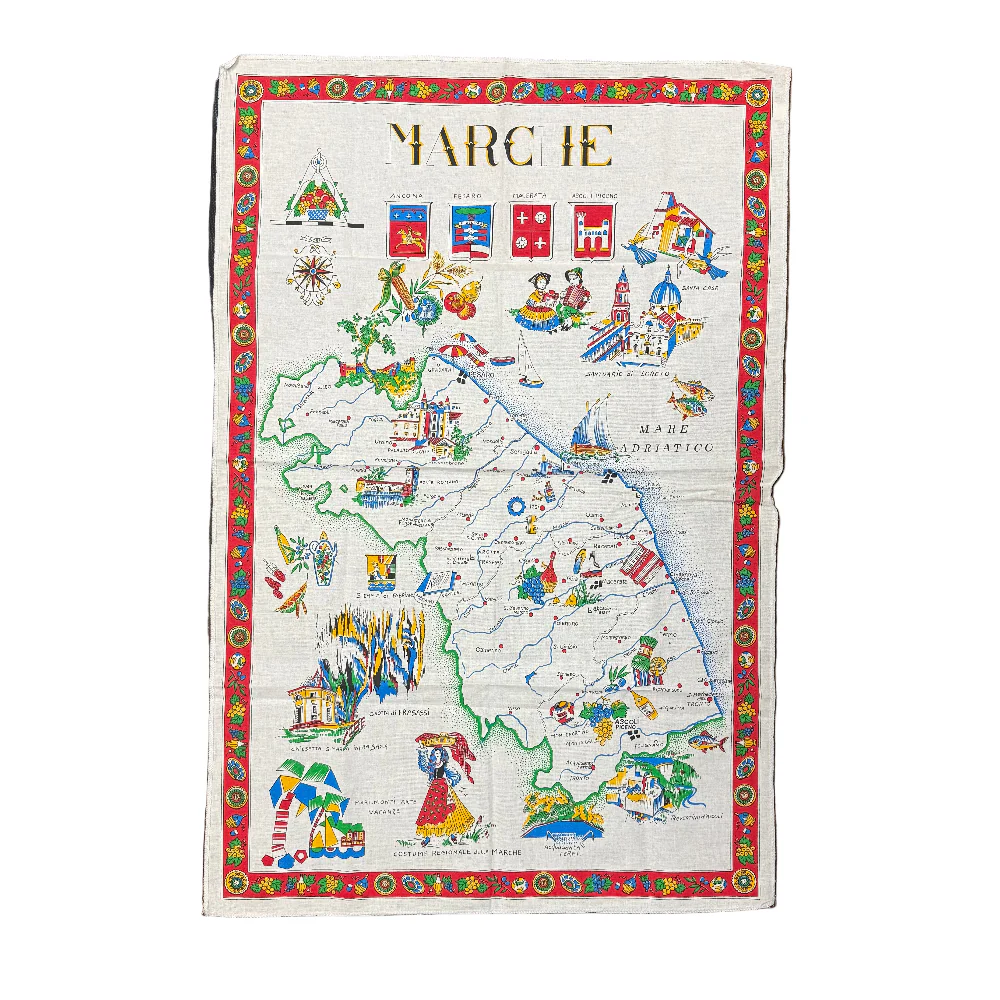 Vintage Cotton Tea Towel l Wall Hanging Region Historic Map Italy - Image 4